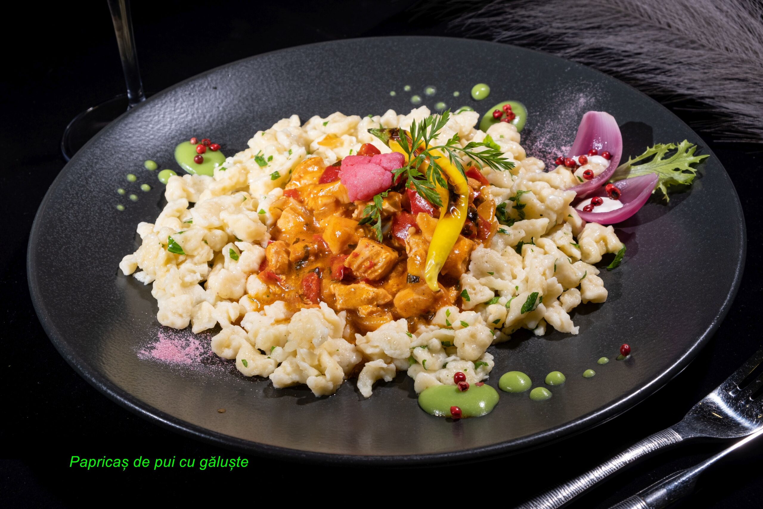 Papricaș de pui cu găluște 380g, E 202, E224