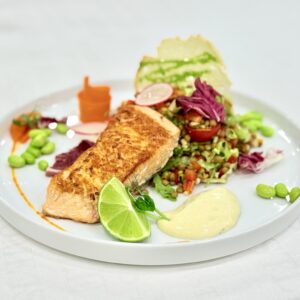 Somon la grill pe pat de linte, 300 gr.